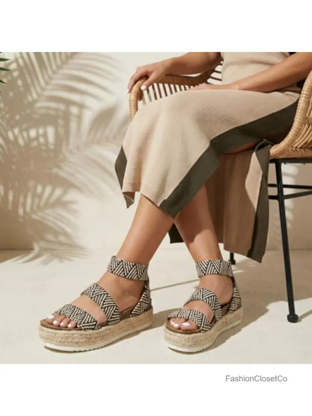 Espadrille Platform Sandals with Cushioned Footbed & Ankle Strap